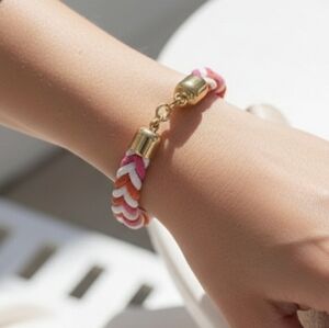 Red white and pink braided bracelet